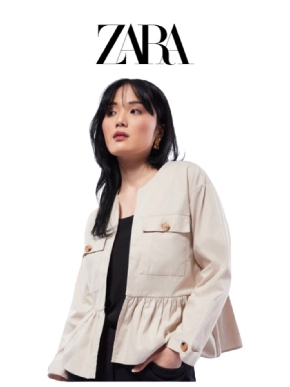 Zara Cream Utility Jacket with Peplum Hem